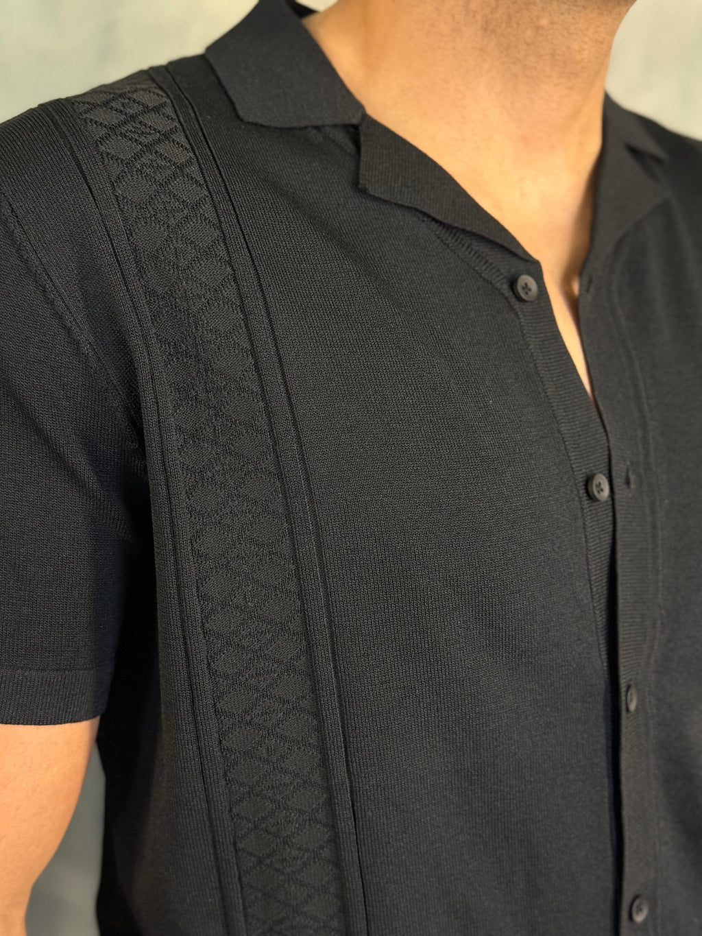 CAMISA M/C TRICOT GOLA CUBANA PRETO