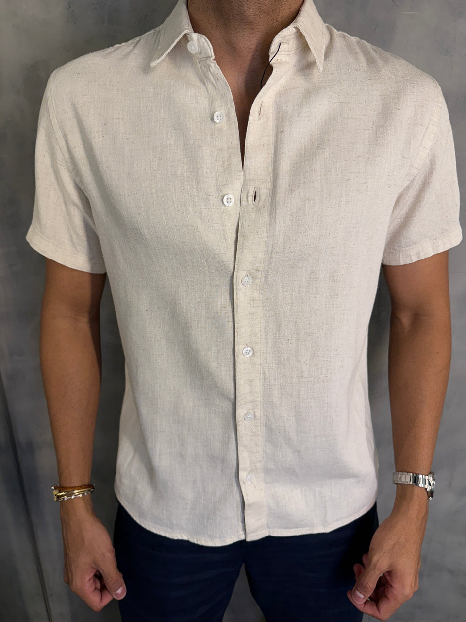 CAMISA M/C CASUAL LIOCEL LINHO KINGEJOE NATURAL