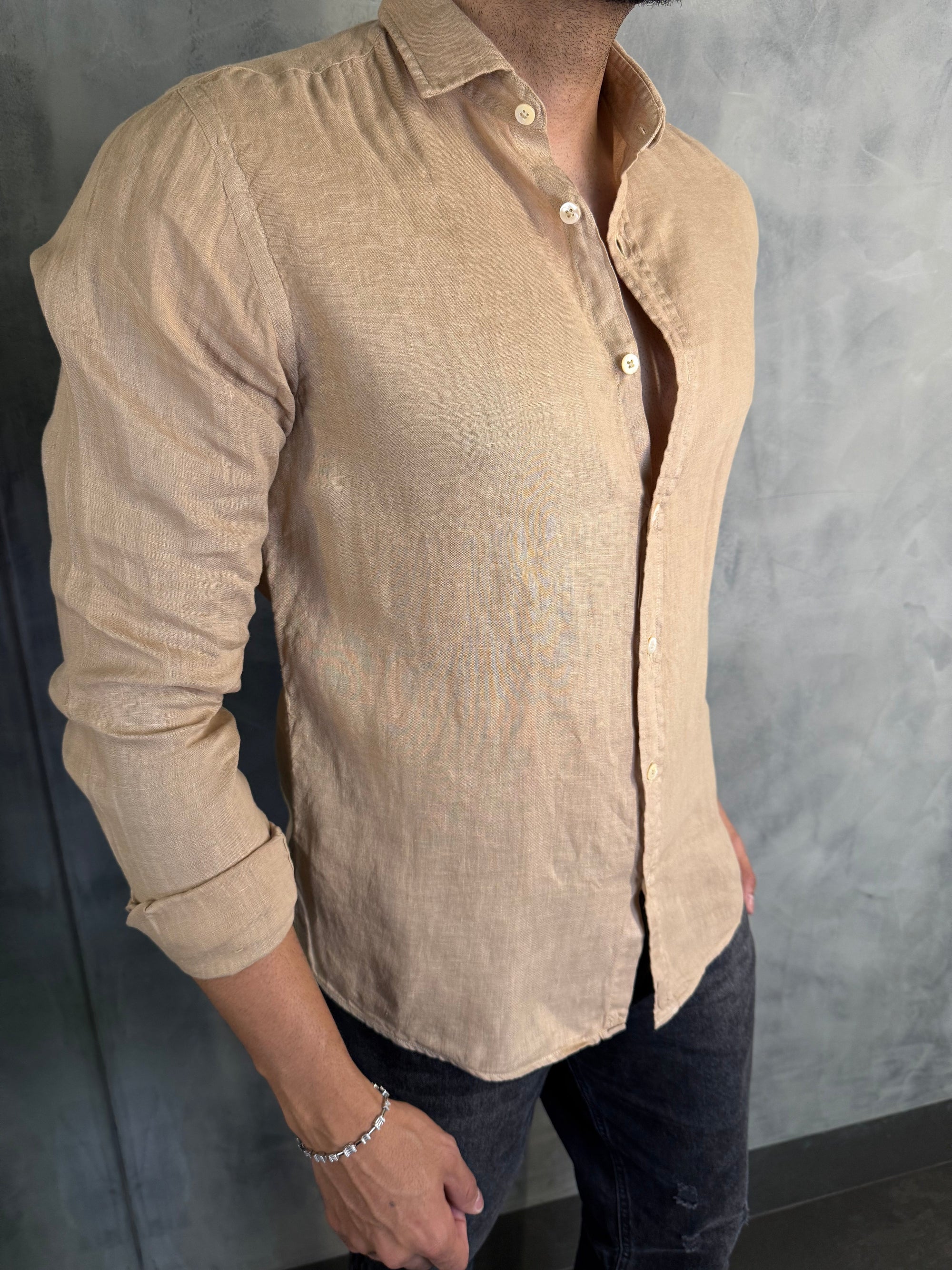 CAMISA M/L PURO LINHO BEGE