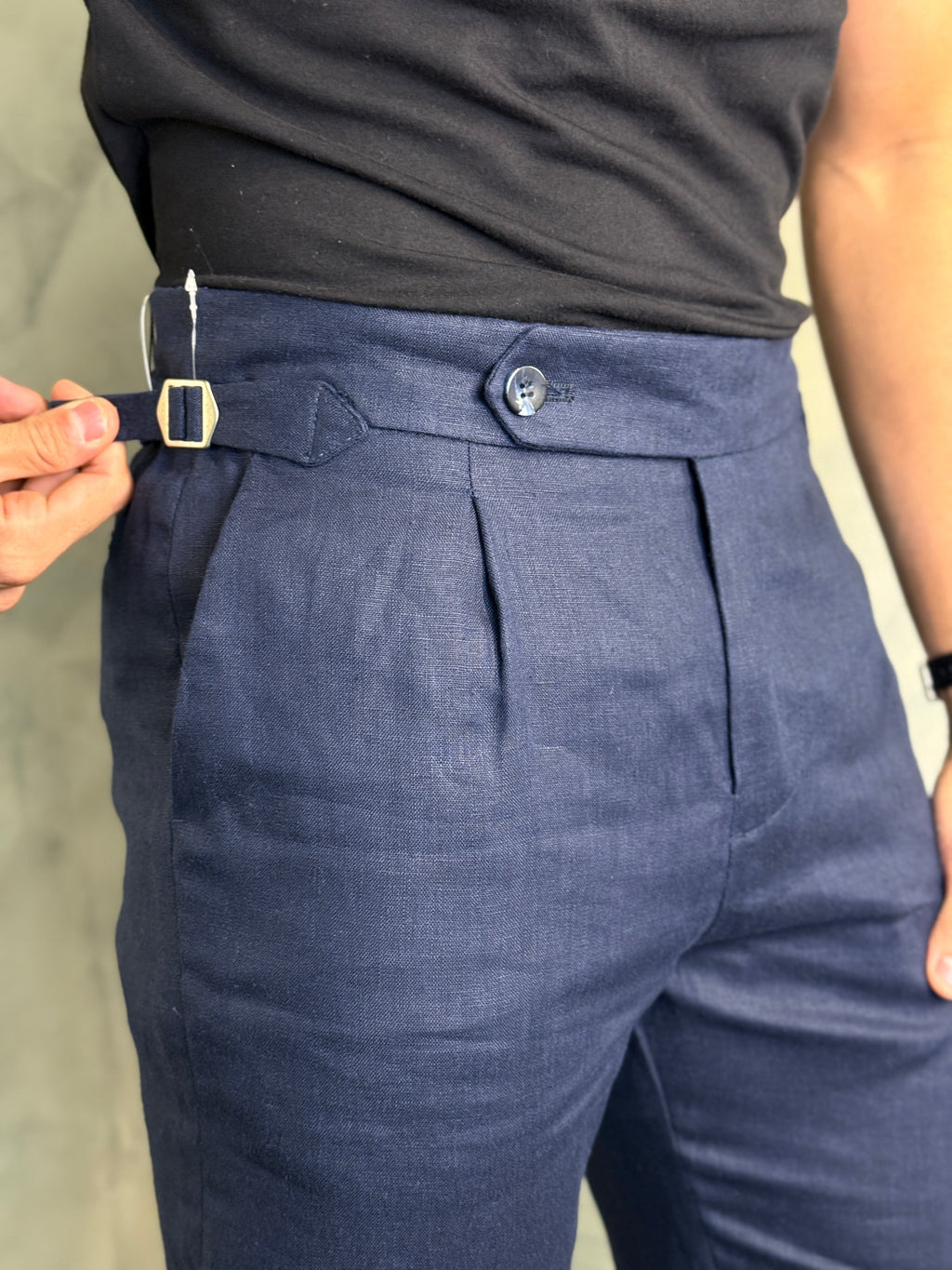 CALÇA ALF. GURKHA PURO LINHO MARINHO
