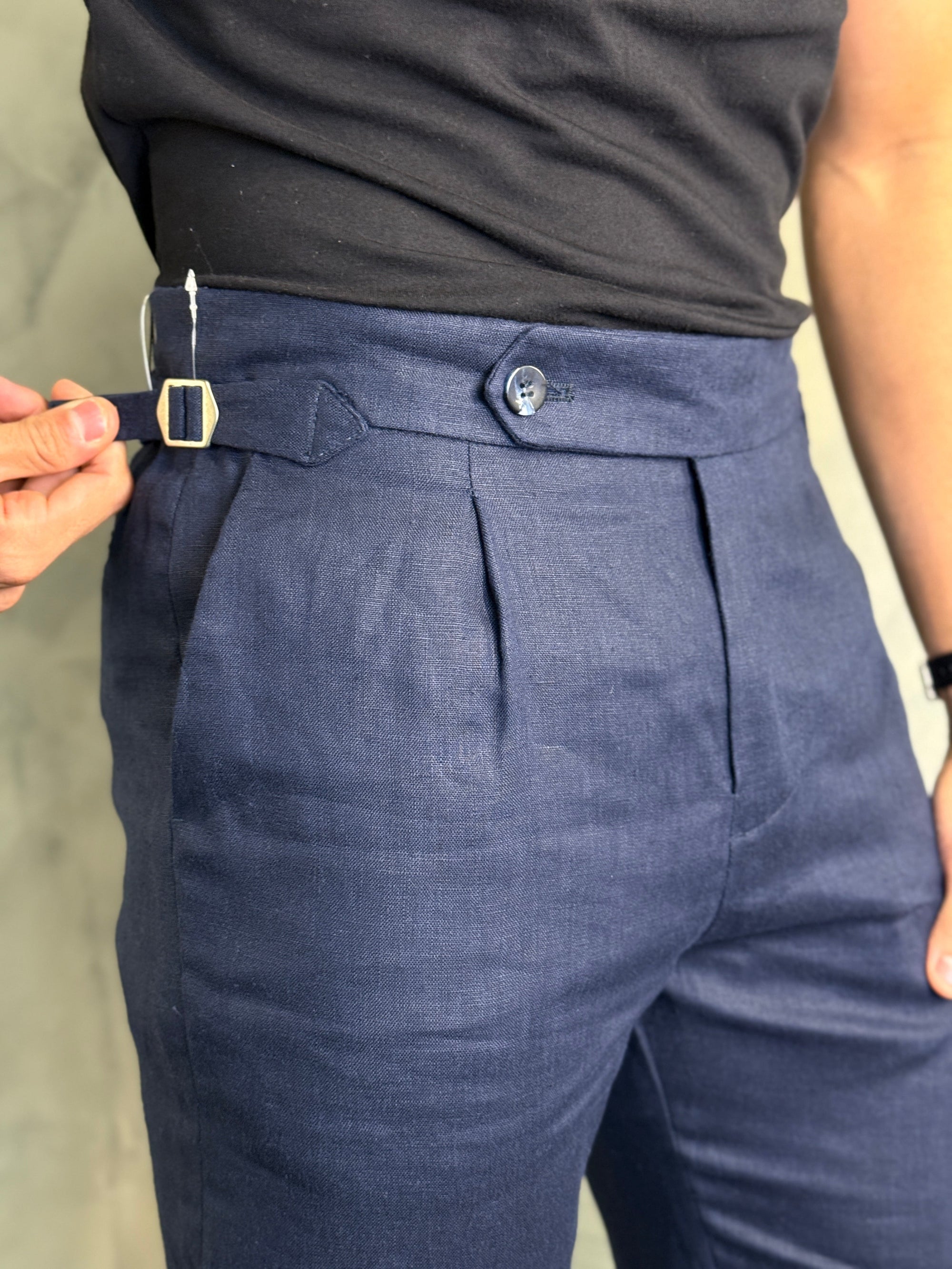 CALÇA ALF. GURKHA PURO LINHO MARINHO