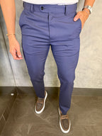 Calça Alf Slim Xadrez Cintura Elástica Marinho