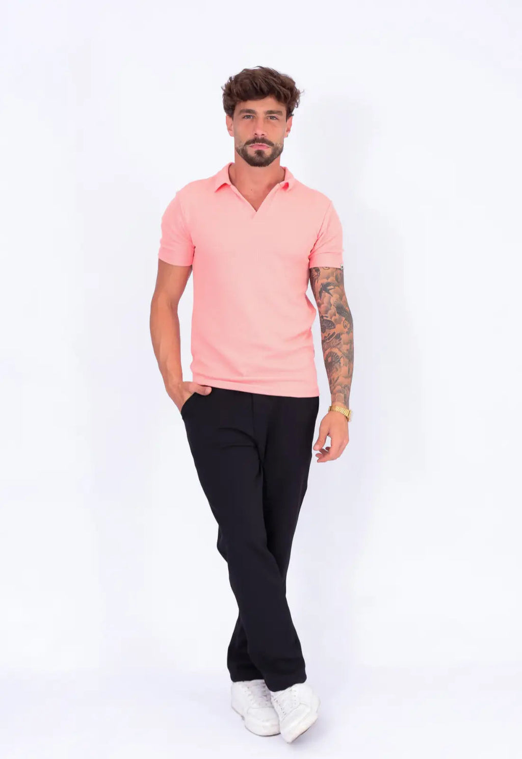 Camisa Polo Italiana Tricot Salmão