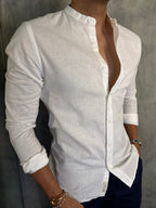 CAMISA M/L GOLA PADRE LINHO CASUAL KINGEJOE BRANCO