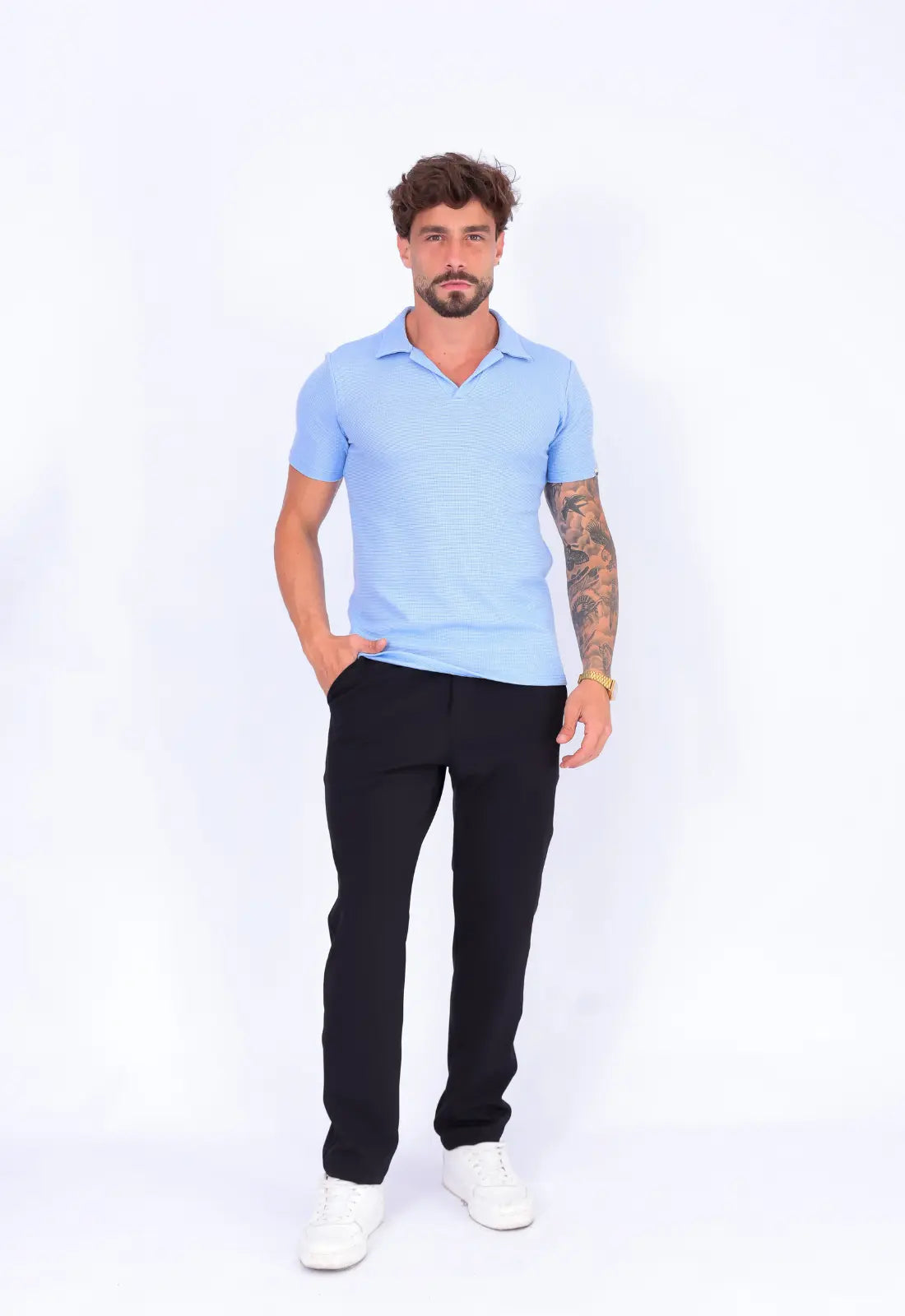 Camisa Polo Italiana Tricot Azul Claro