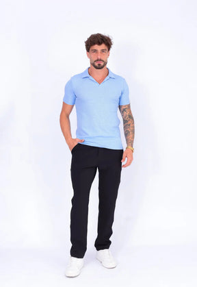 Camisa Polo Italiana Tricot Azul Claro