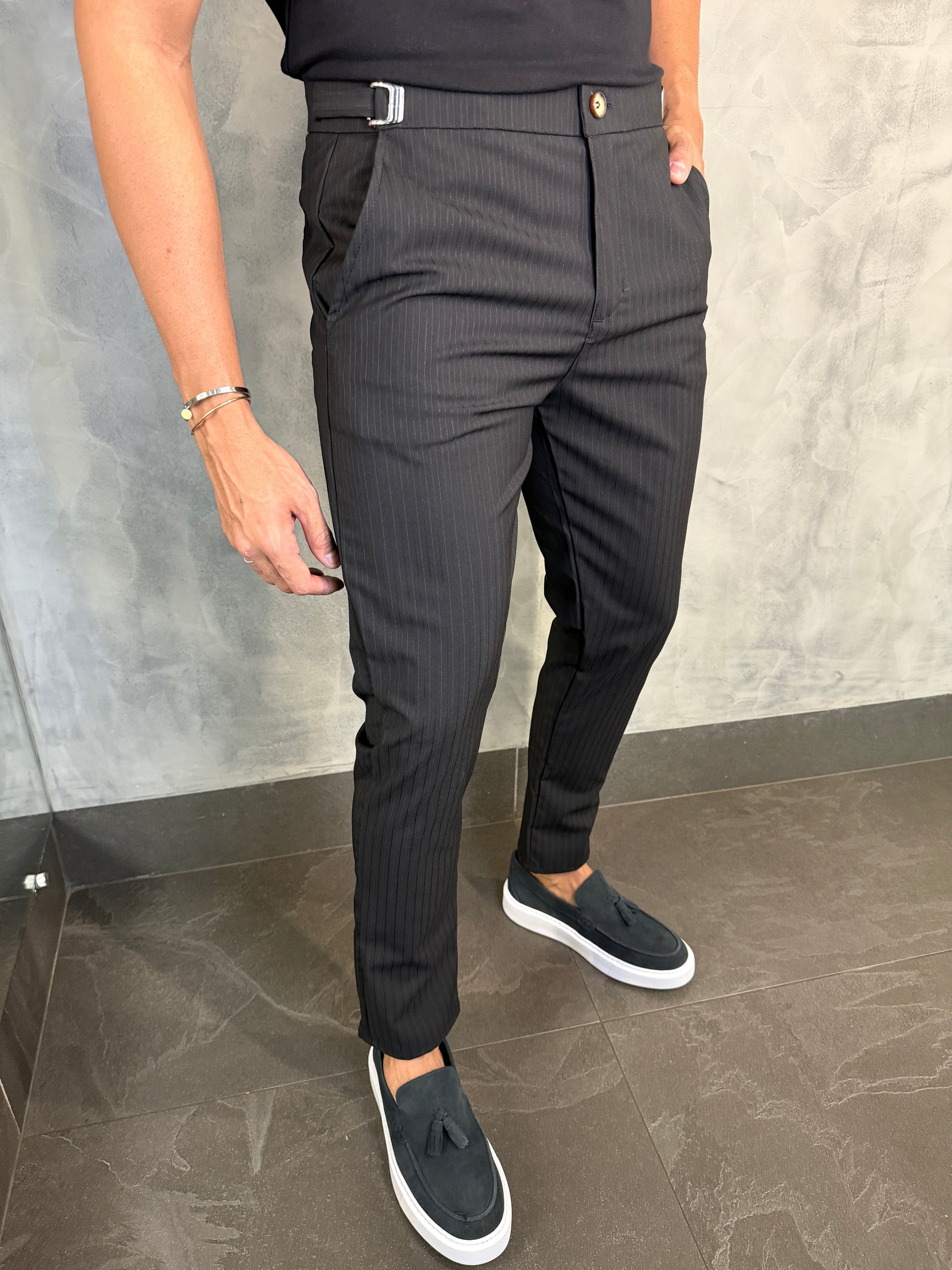 CALÇA ALF. RISCA DE GIZ ÉVORA PONTO H PRETO