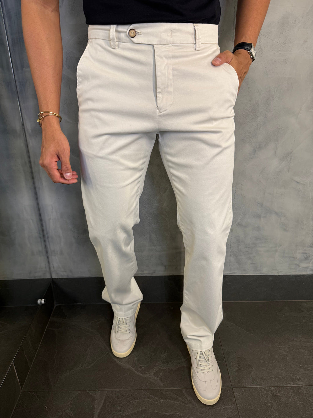 CALÇA ALF. SARJA REGULAR MARFIM