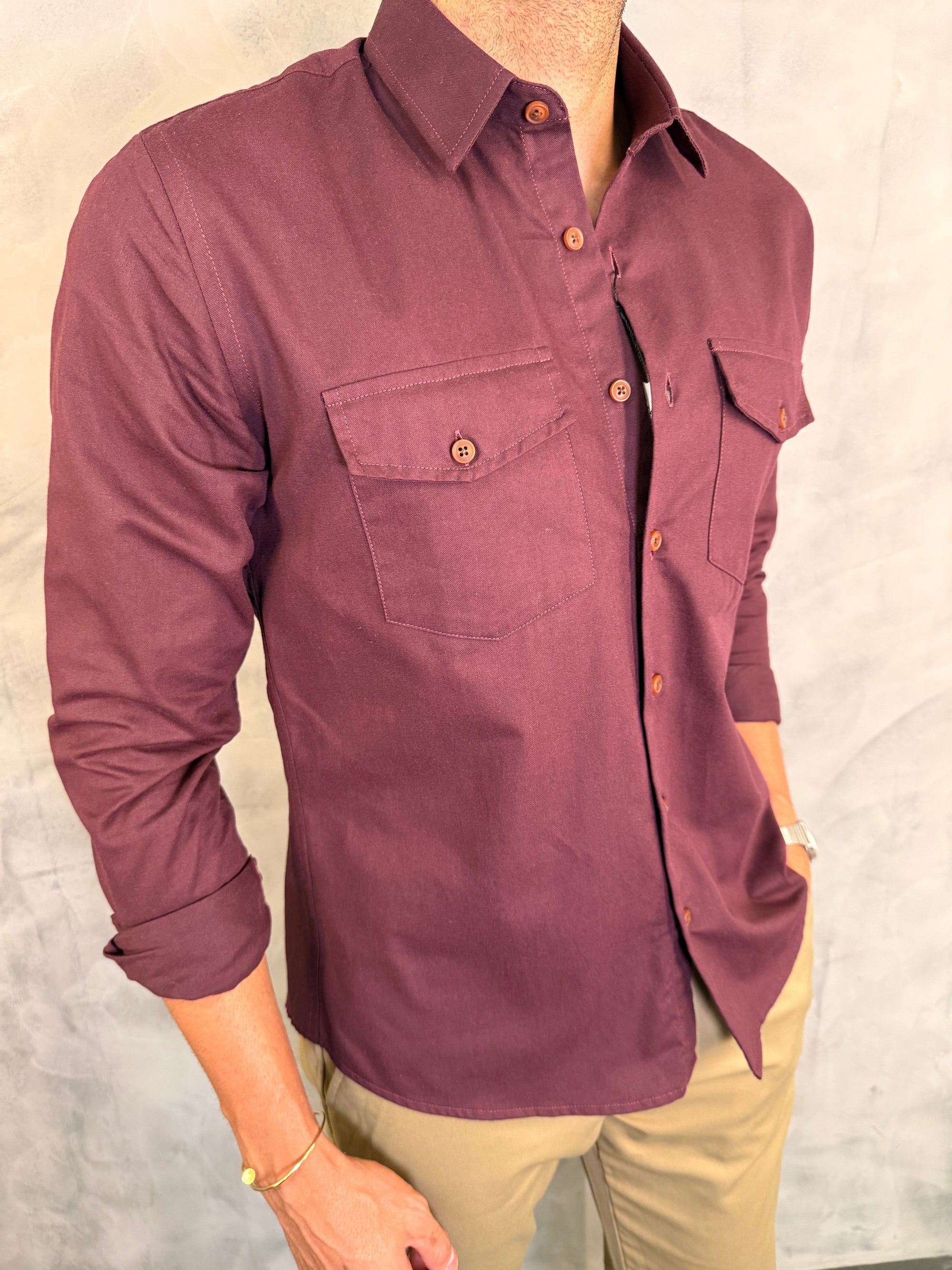 CAMISA M/L DE SARJA VINHO
