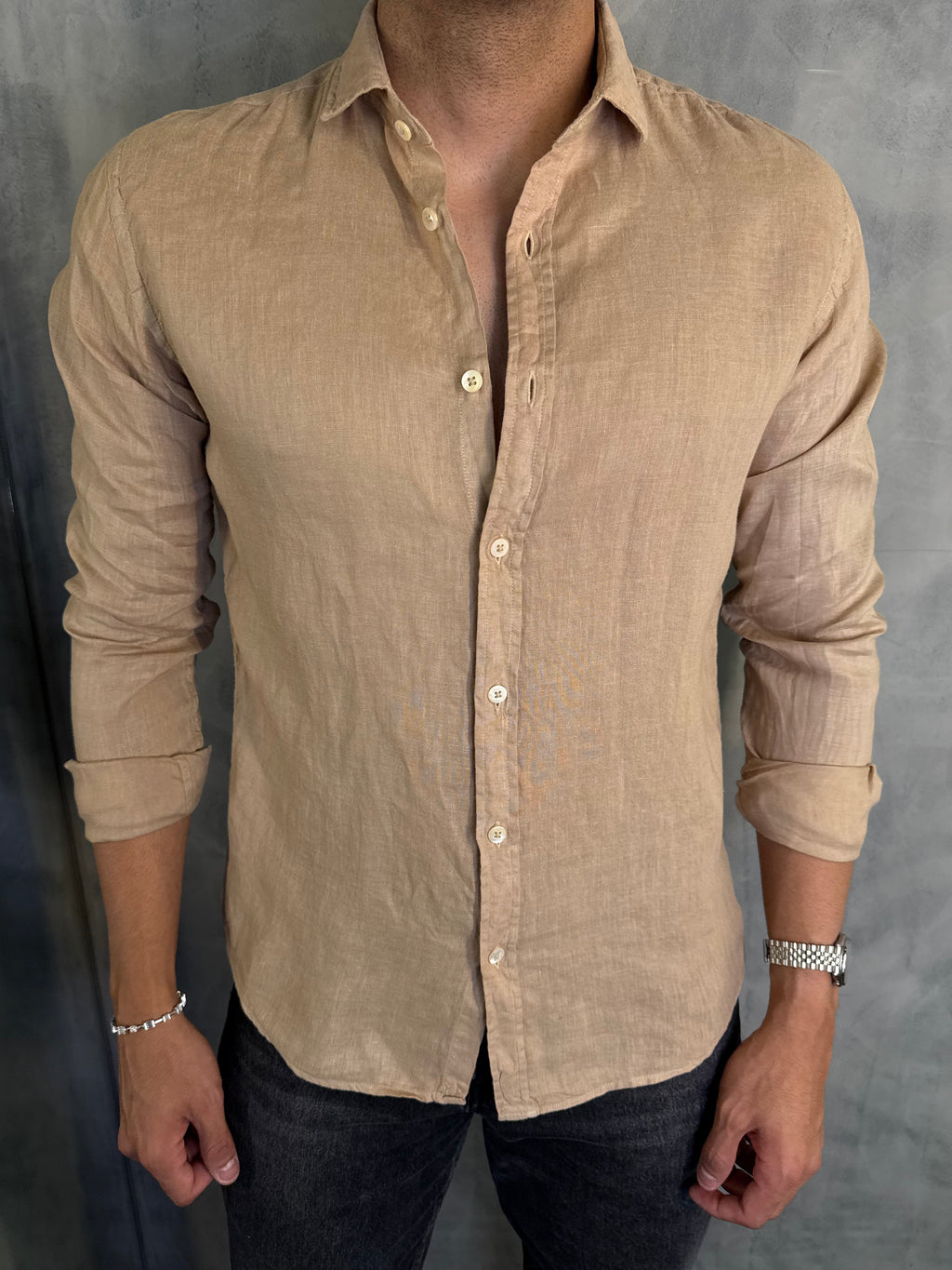 CAMISA M/L PURO LINHO BEGE