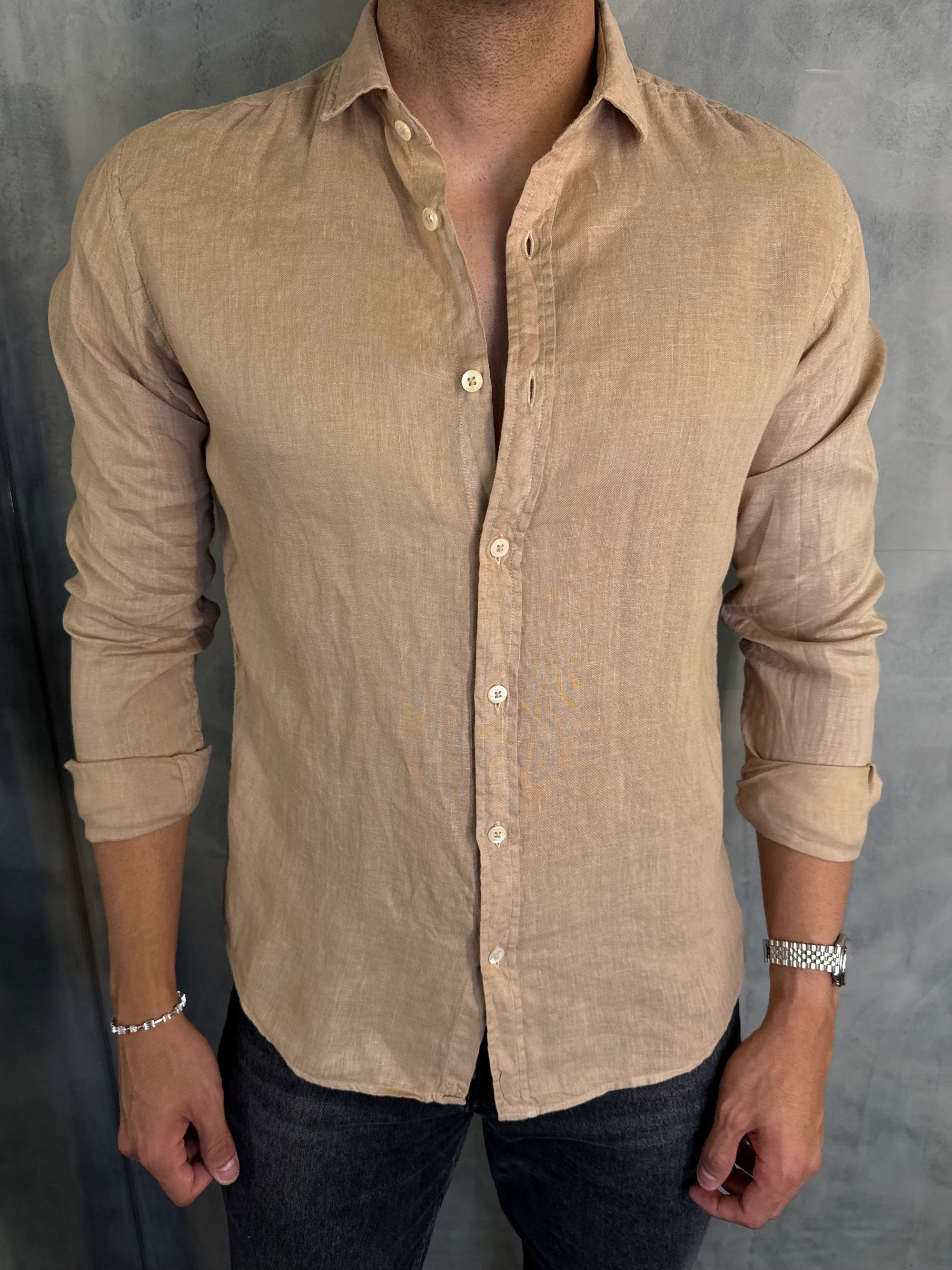 CAMISA M/L PURO LINHO BEGE