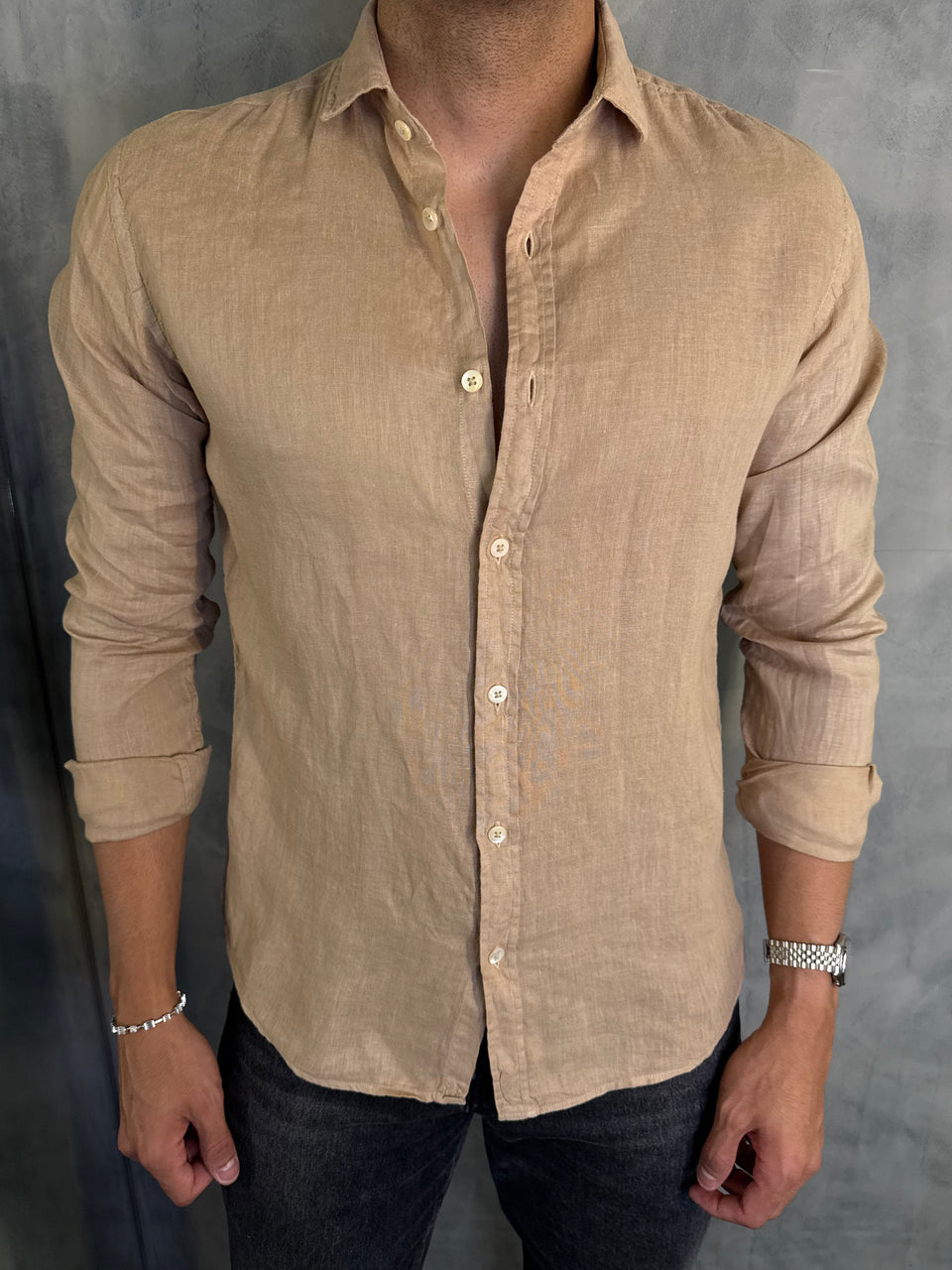 CAMISA M/L PURO LINHO BEGE