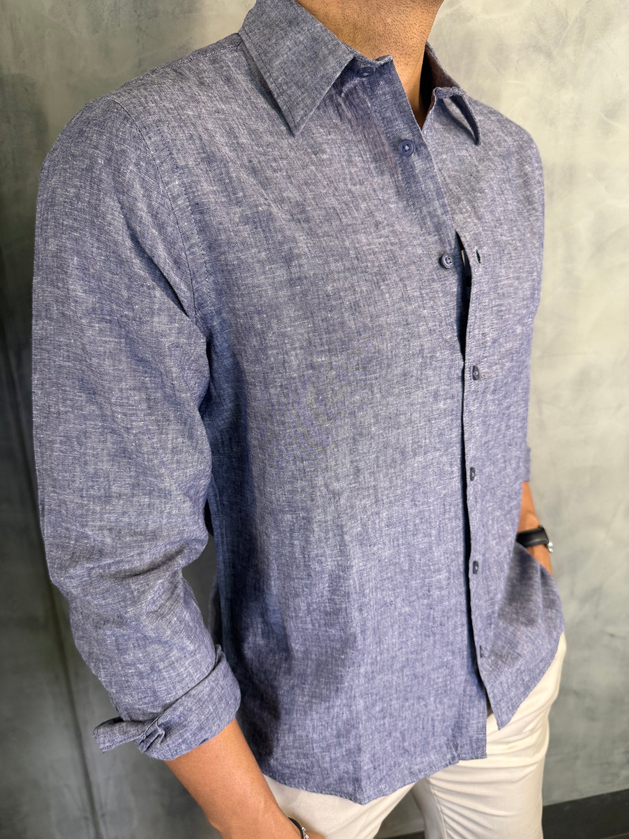 CAMISA M/L LINHO FIO TINTO