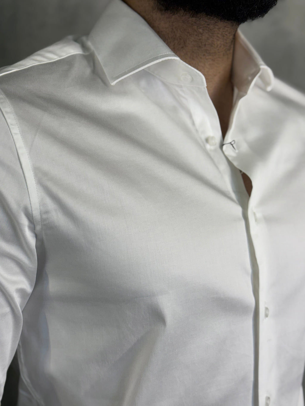CAMISA M/L CETIM ELASTANO BRANCO