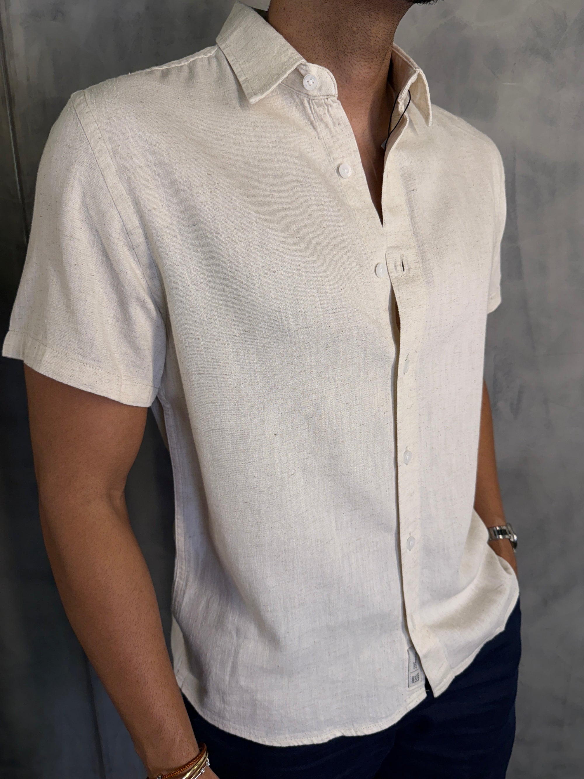CAMISA M/C CASUAL LIOCEL LINHO KINGEJOE NATURAL