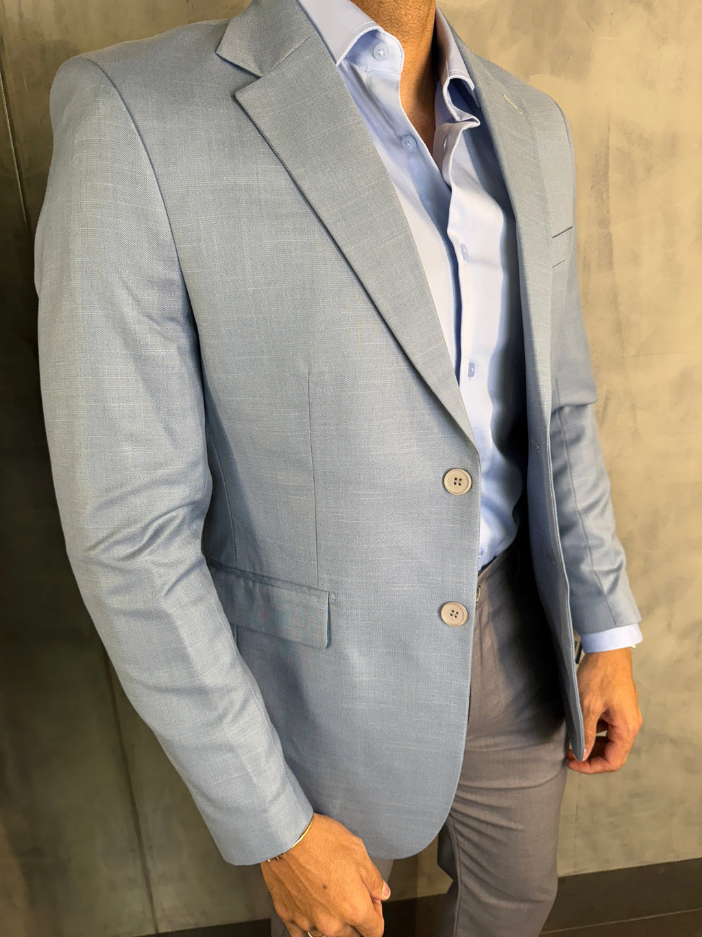 BLAZER SLIM POLIVISCOSE LAP LARGA FATIOTA AZUL CLARO