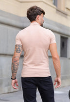 Camiseta Slim Gola Alta Bege