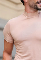 Camiseta Slim Gola Alta Bege