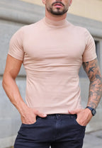 Camiseta Slim Gola Alta Bege