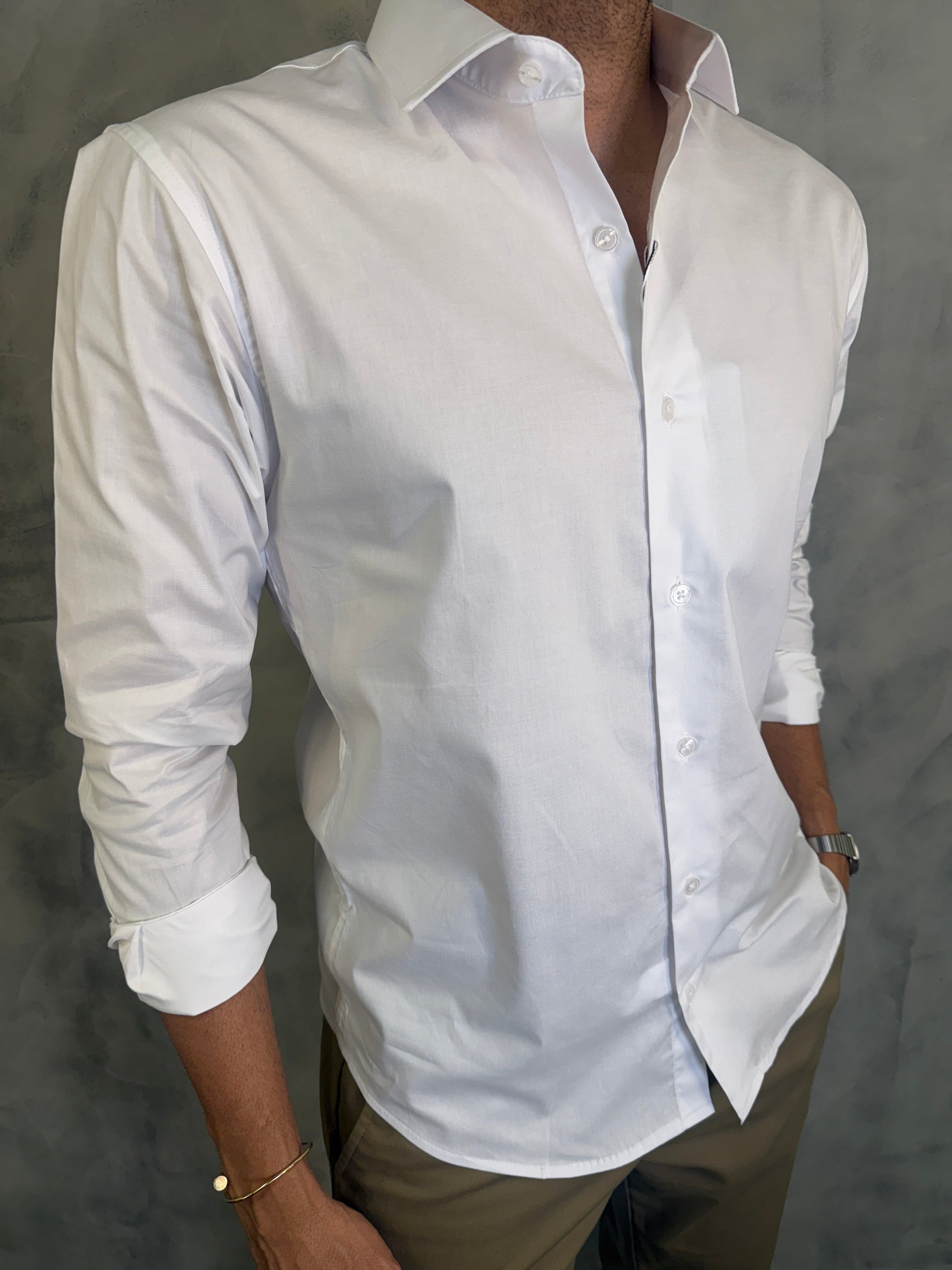 CAMISA M/L SLIM TRICOLINE C/ ELASTANO BRANCO
