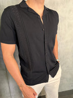 CAMISA M/C TRICOT GOLA CUBANA PRETO