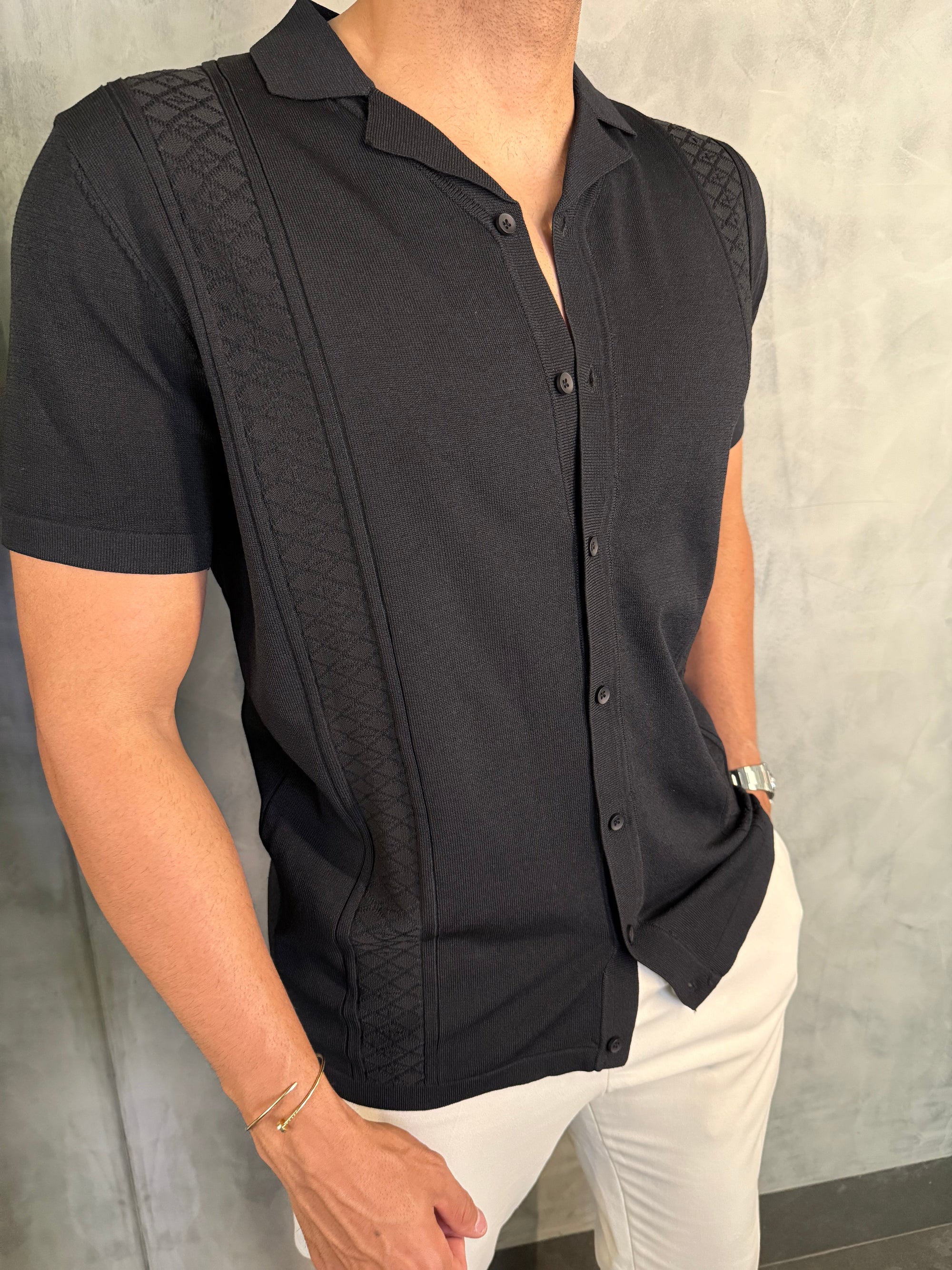 CAMISA M/C TRICOT GOLA CUBANA PRETO