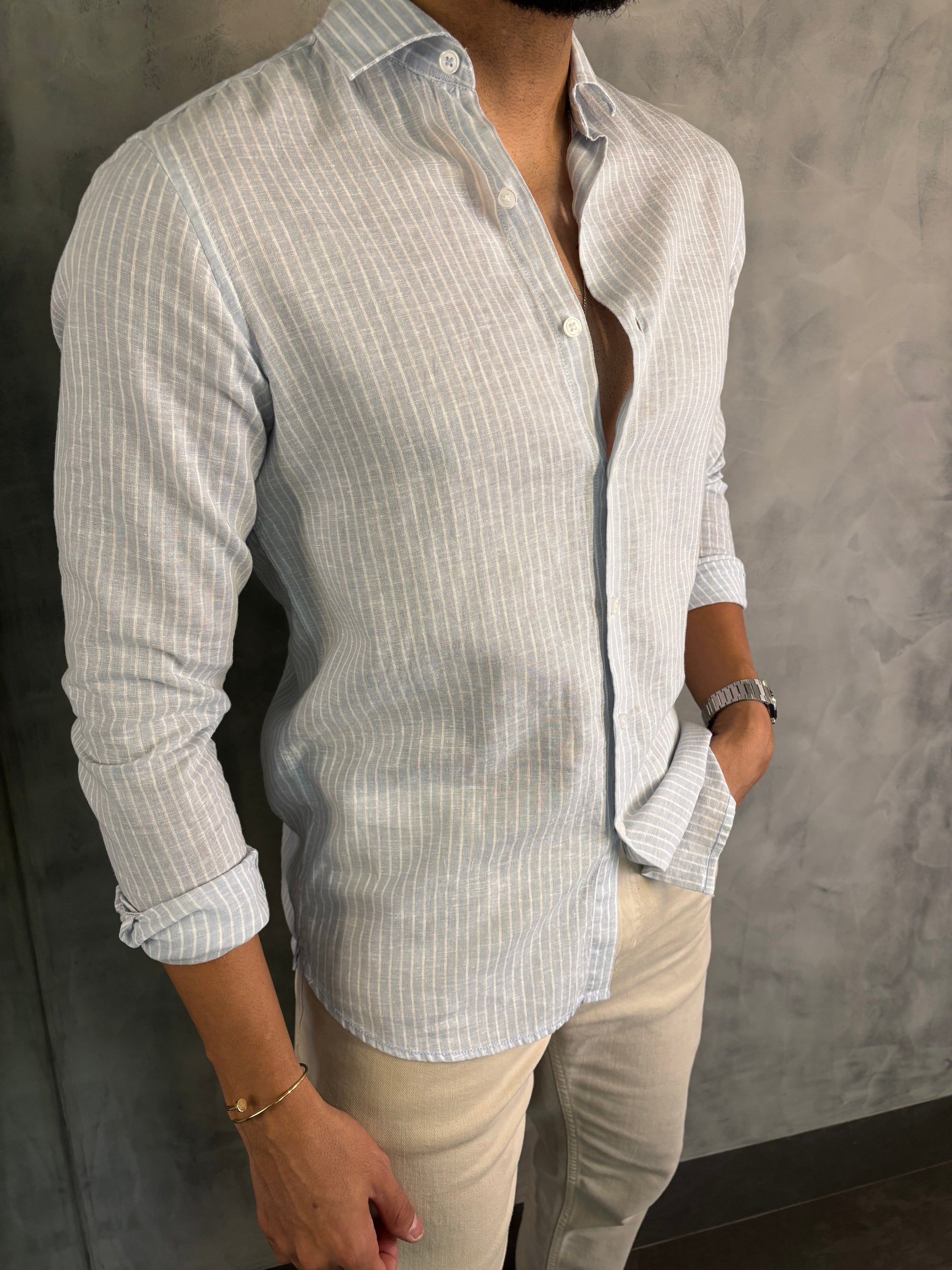 CAMISA LINHO FIO TINTO LISTRADO M/L