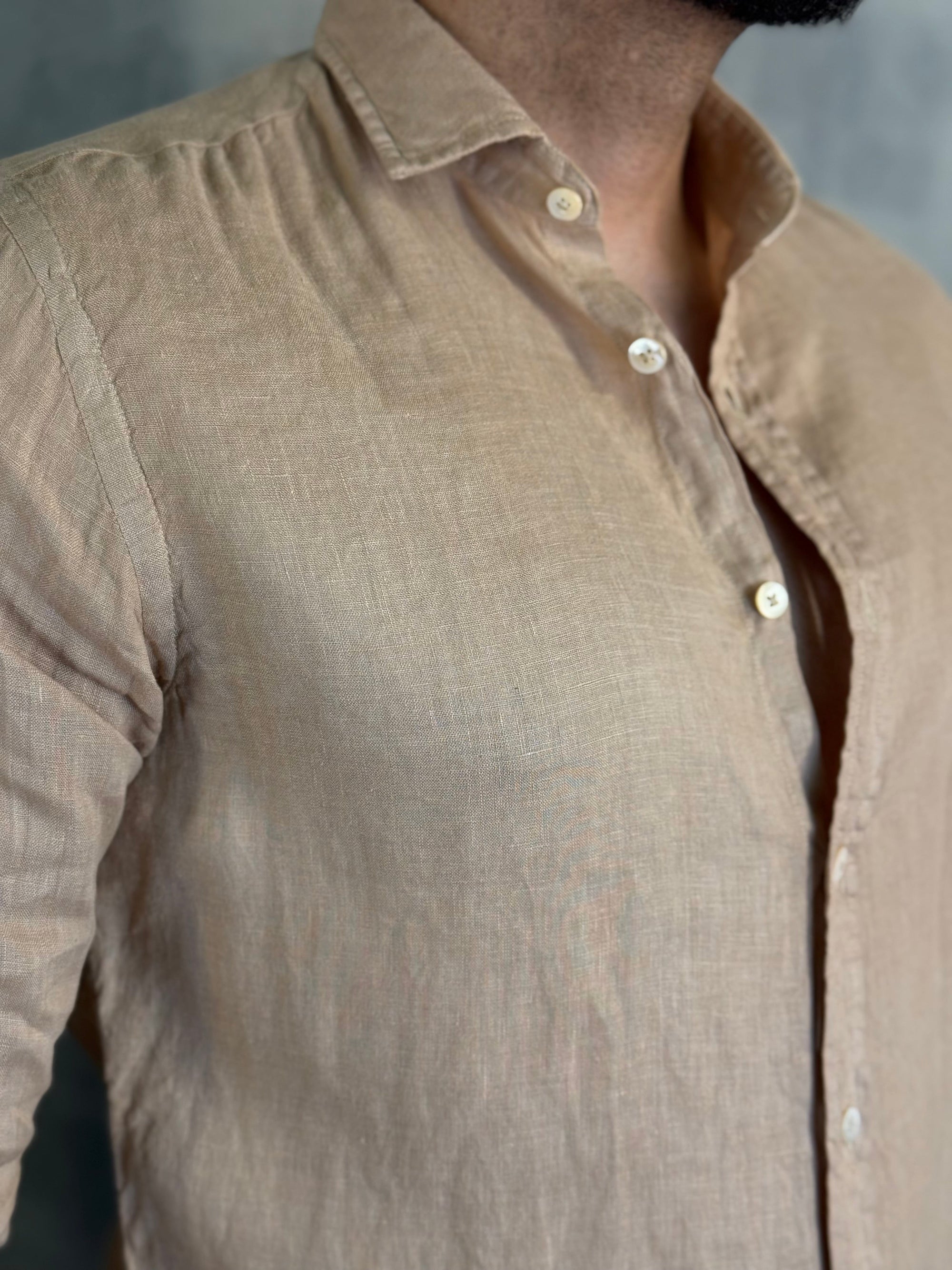 CAMISA M/L PURO LINHO BEGE