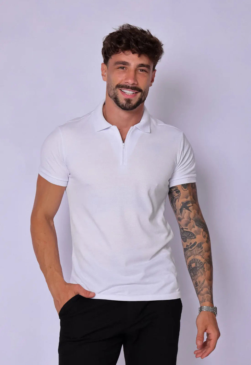 Camisa Polo Ziper Branca