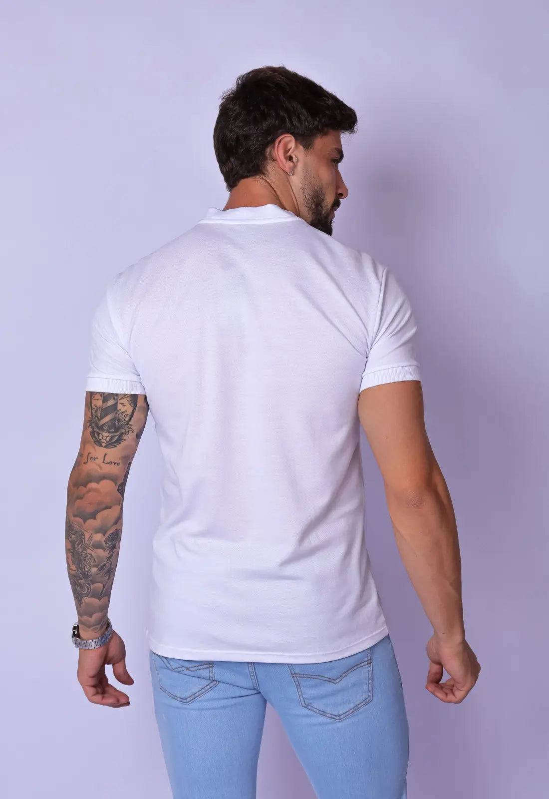 Camiseta Gola Padre Zíper Branca