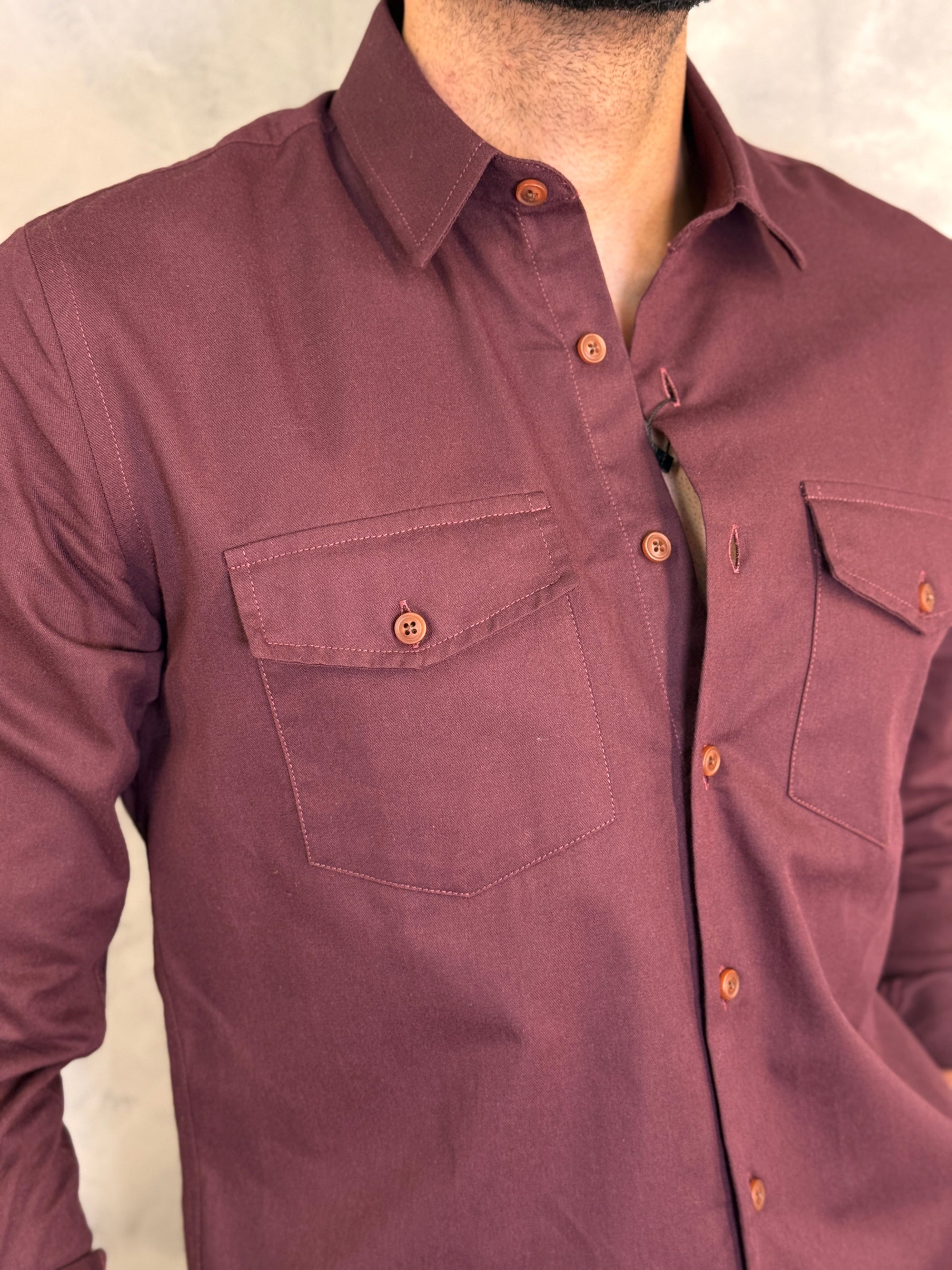 CAMISA M/L DE SARJA VINHO
