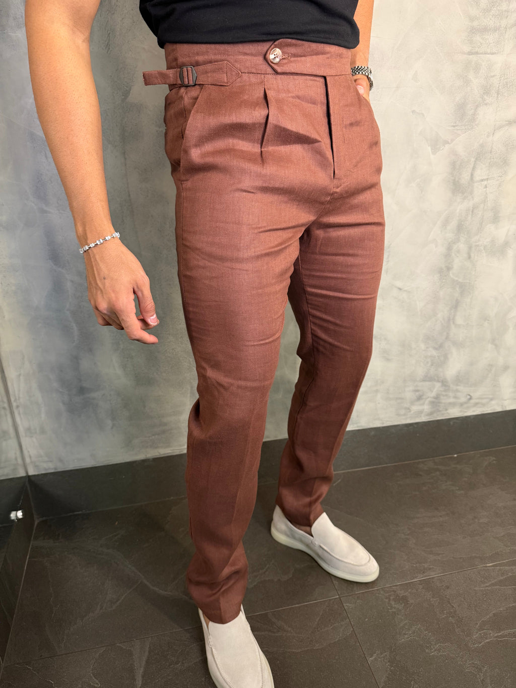 CALÇA ALF. GURKHA PURO LINHO MARROM