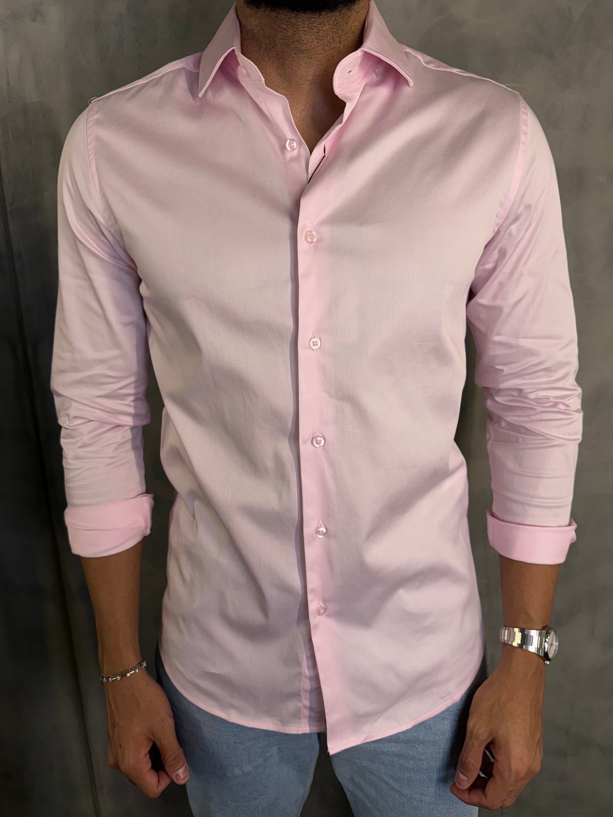CAMISA M/L CETIM ELASTANO ROSA