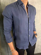 CAMISA M/L PURO LINHO AZUL ESCURO