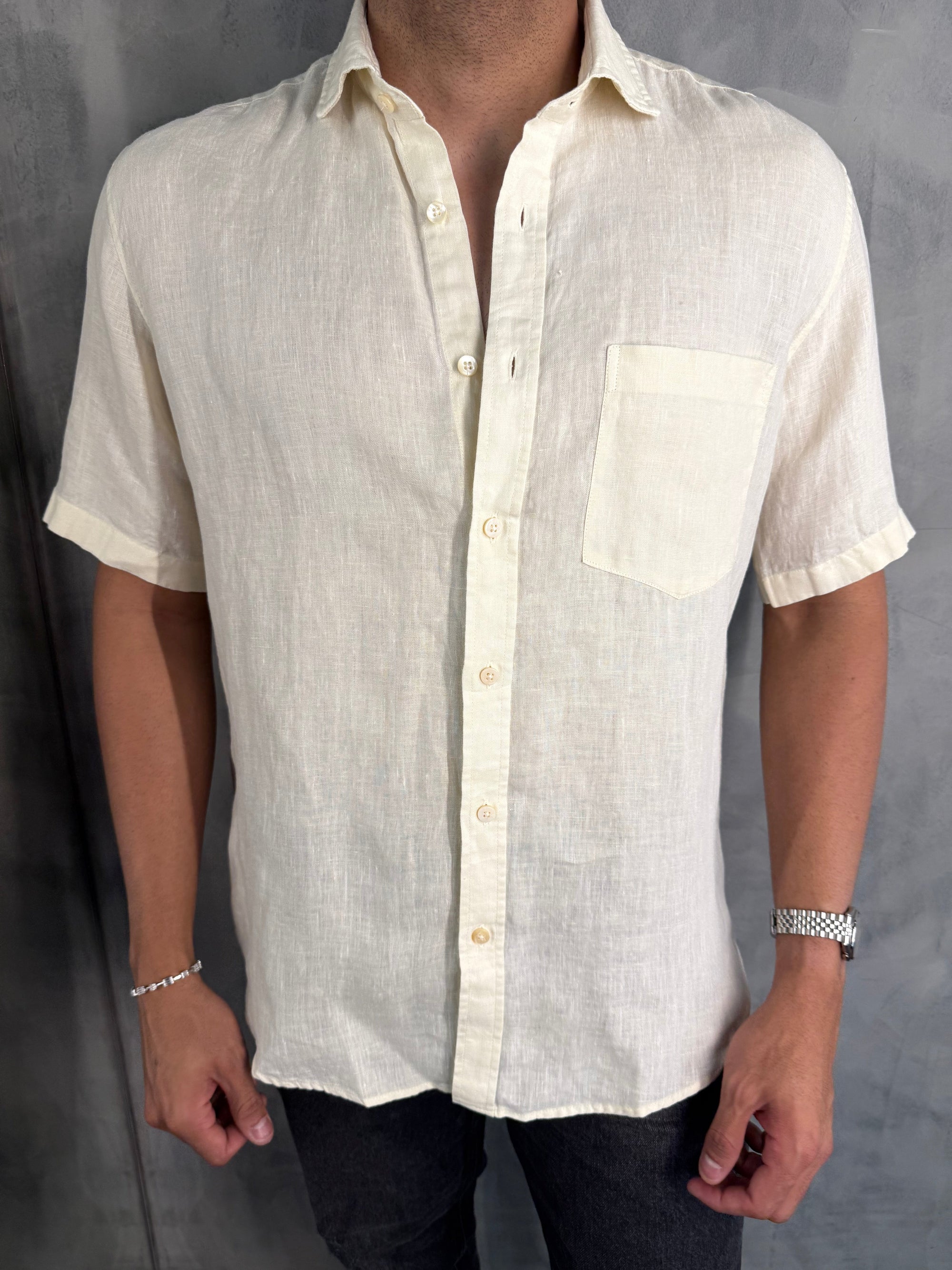 CAMISA M/C PURO LINHO AMARELO CLARO