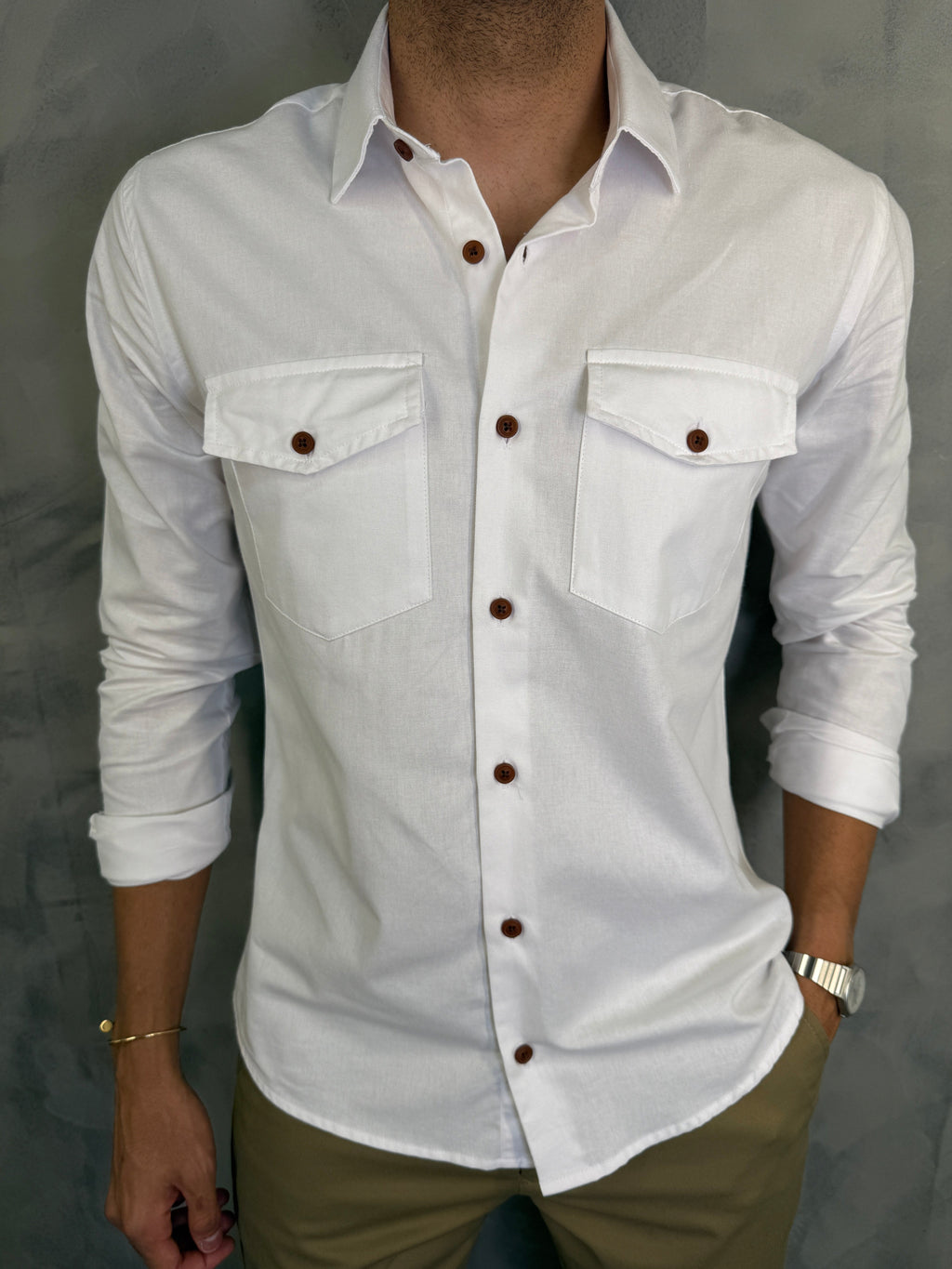 CAMISA M/L DE SARJA BRANCO
