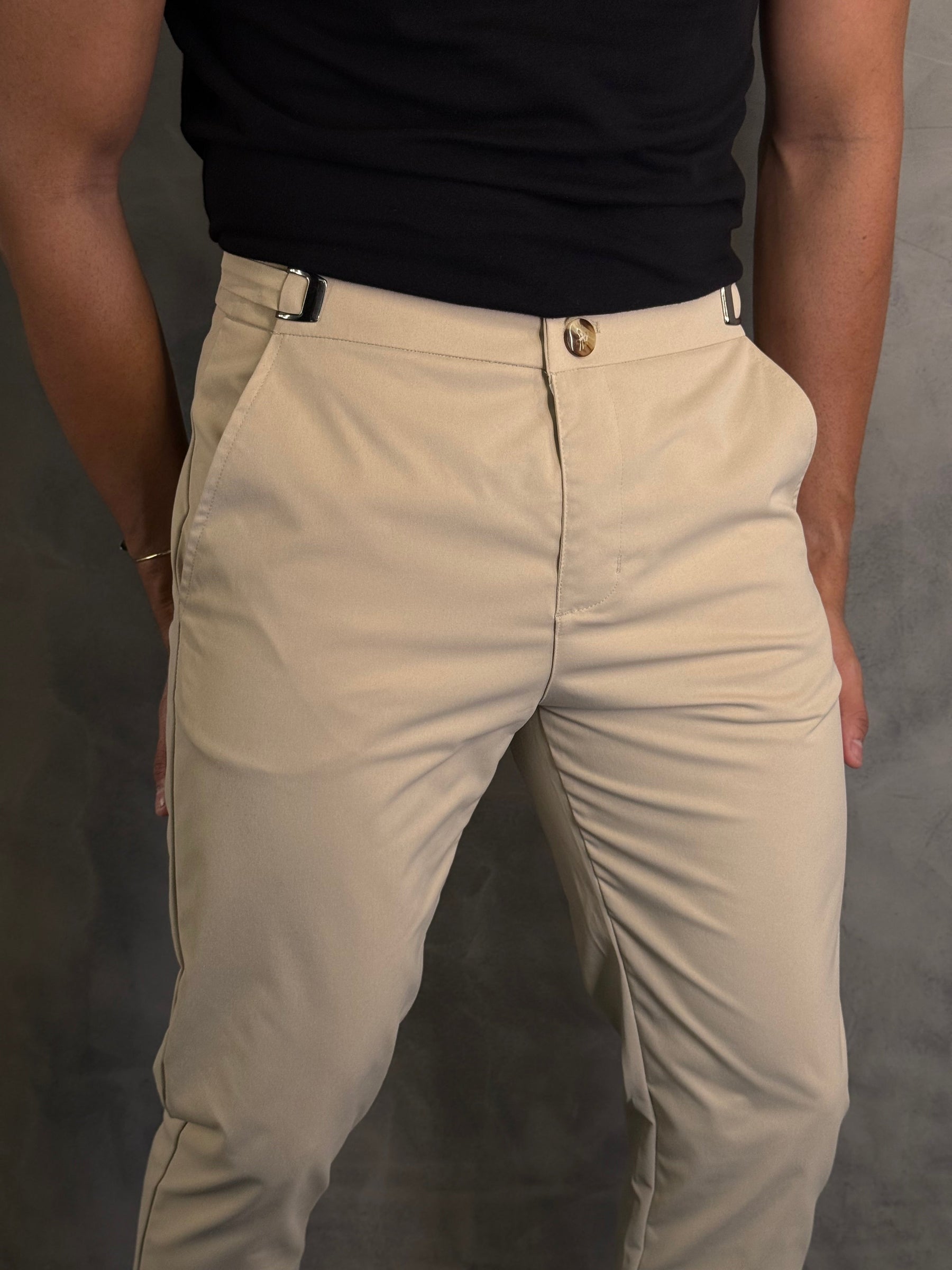 CALÇA ALF. MÔNACO AJUSTE CATRACA PONTO H AREIA