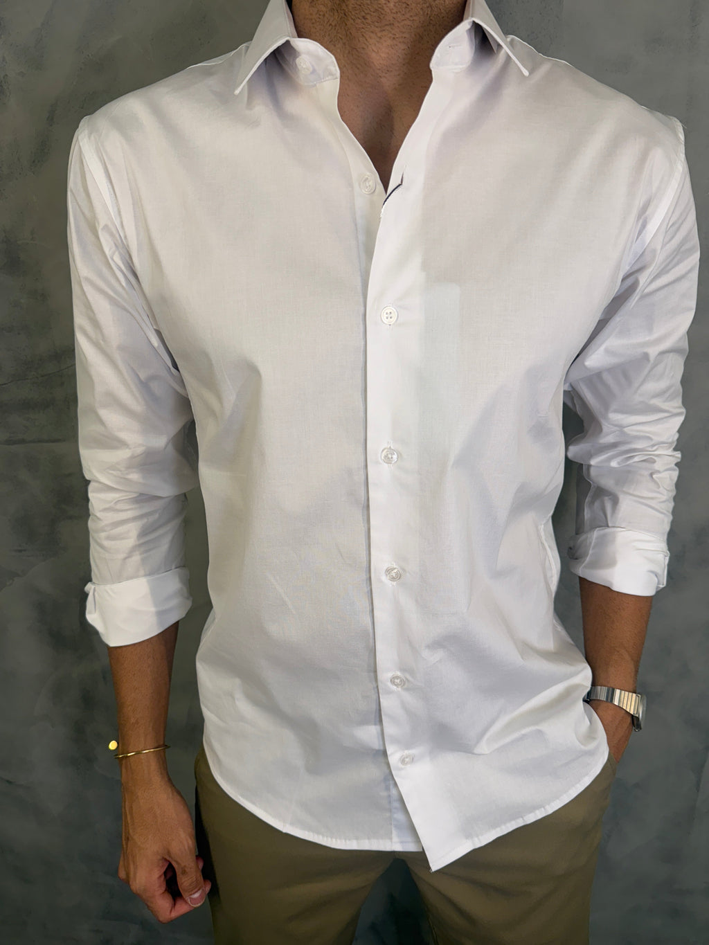 CAMISA M/L SLIM TRICOLINE C/ ELASTANO BRANCO