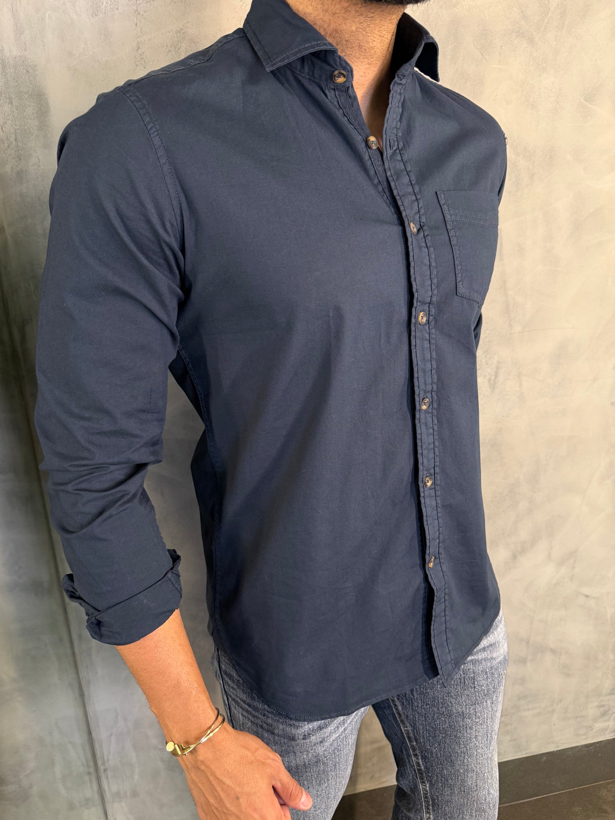 CAMISA M/L SARJA TINTURADA