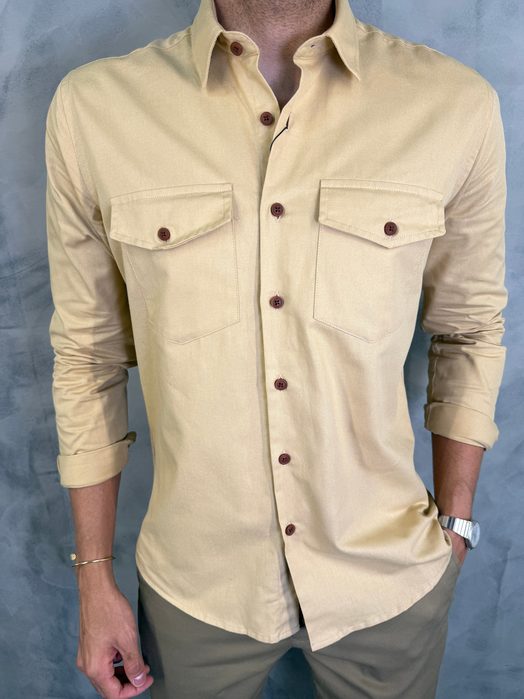 CAMISA M/L DE SARJA BEGE