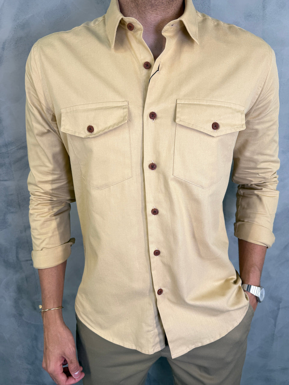 CAMISA M/L DE SARJA BEGE