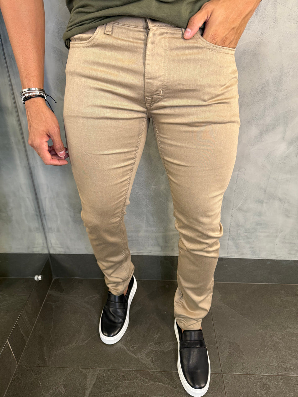 Calça Sarja Kingejoe Slim Ocre