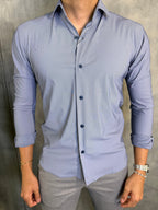 CAMISA M/L SLIM POLIAMIDA MICROLISTRAS MARINHO