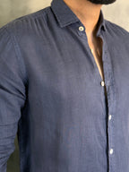 CAMISA M/L PURO LINHO AZUL ESCURO