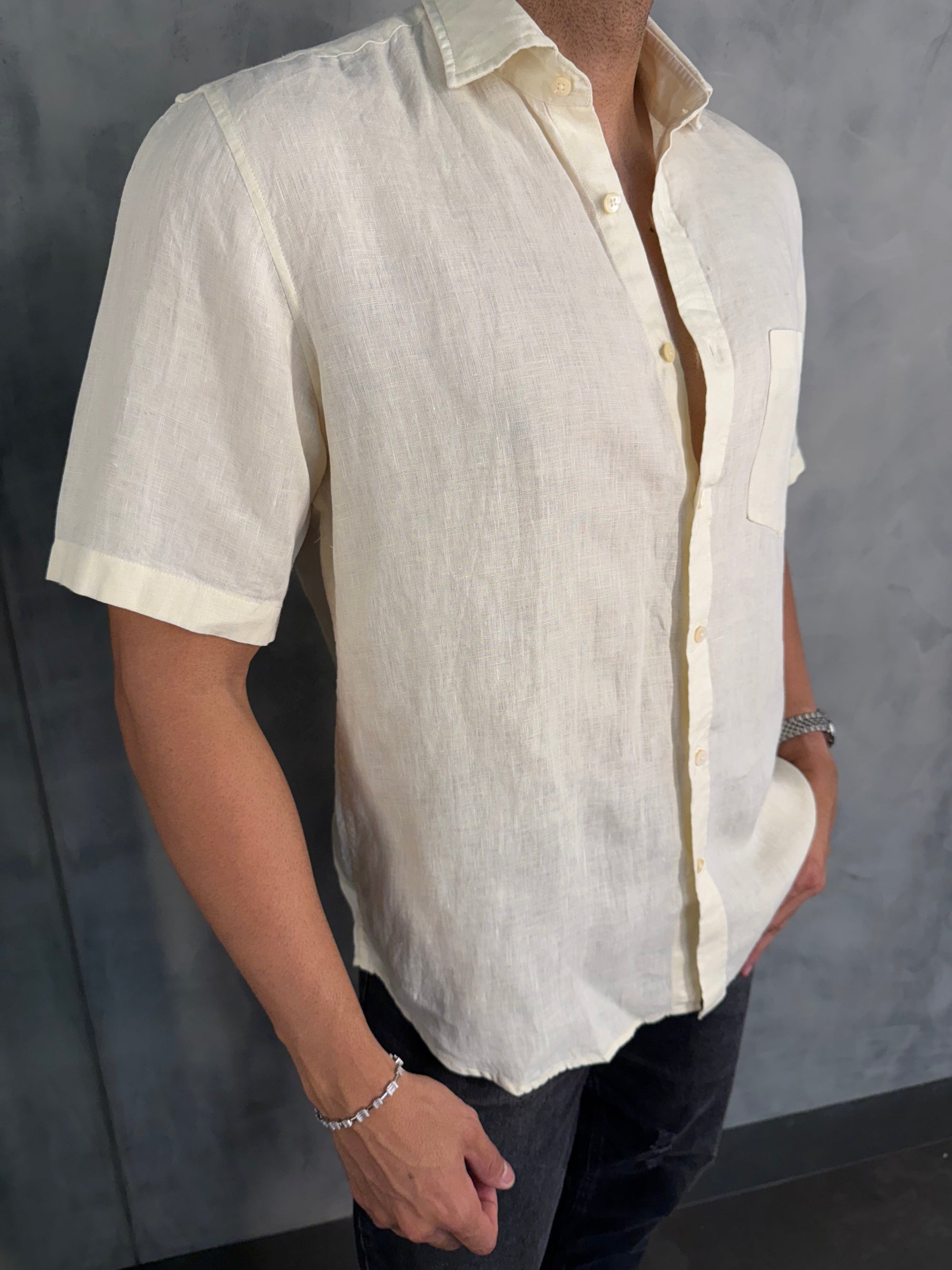 CAMISA M/C PURO LINHO AMARELO CLARO