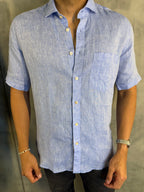 CAMISA M/C PURO LINHO AZUL CÉU