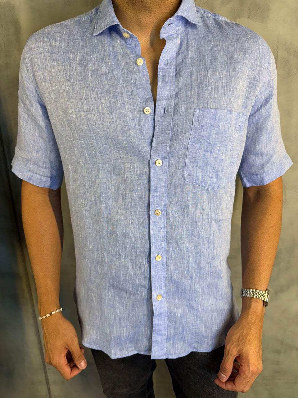 CAMISA M/C PURO LINHO AZUL CÉU