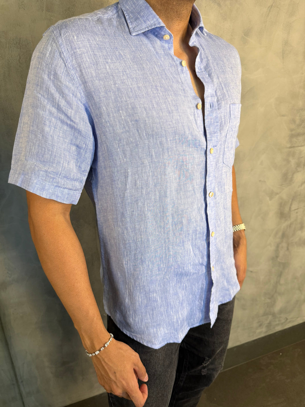 CAMISA M/C PURO LINHO AZUL CÉU