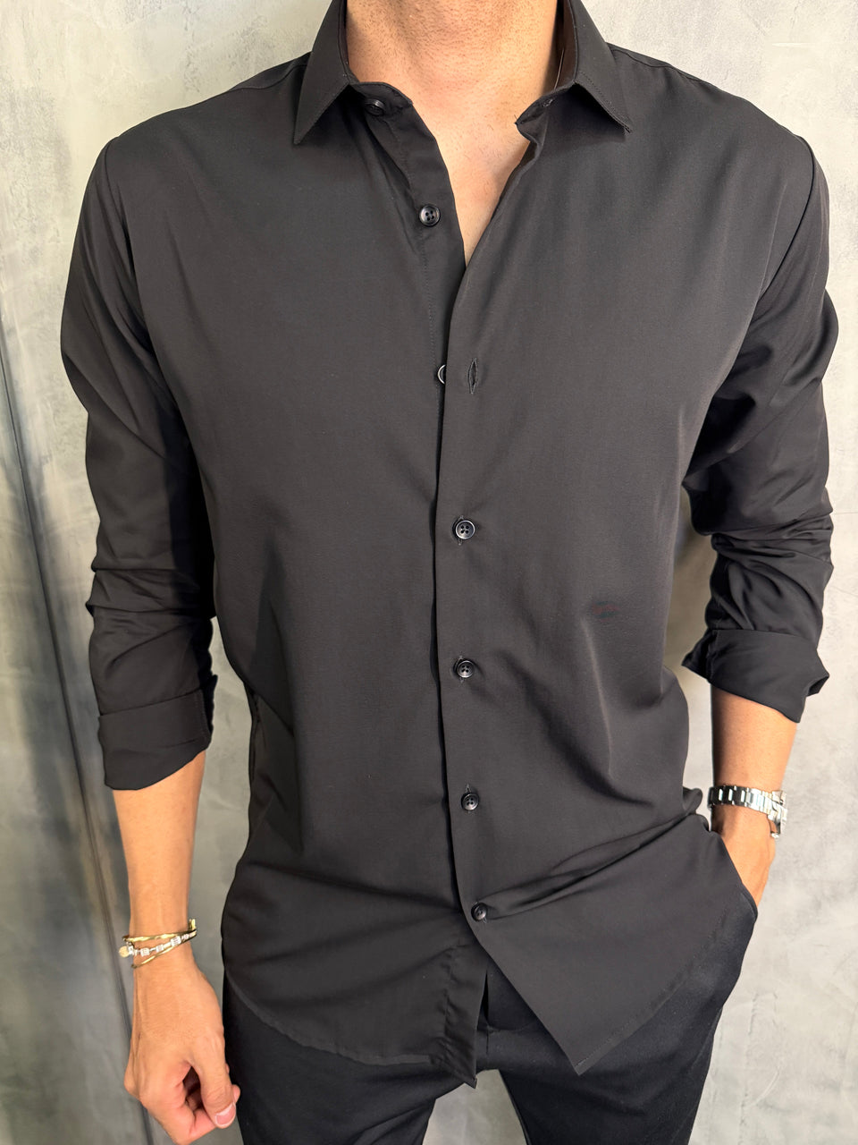 CAMISA M/L FIBRA DE BAMBU PRETO