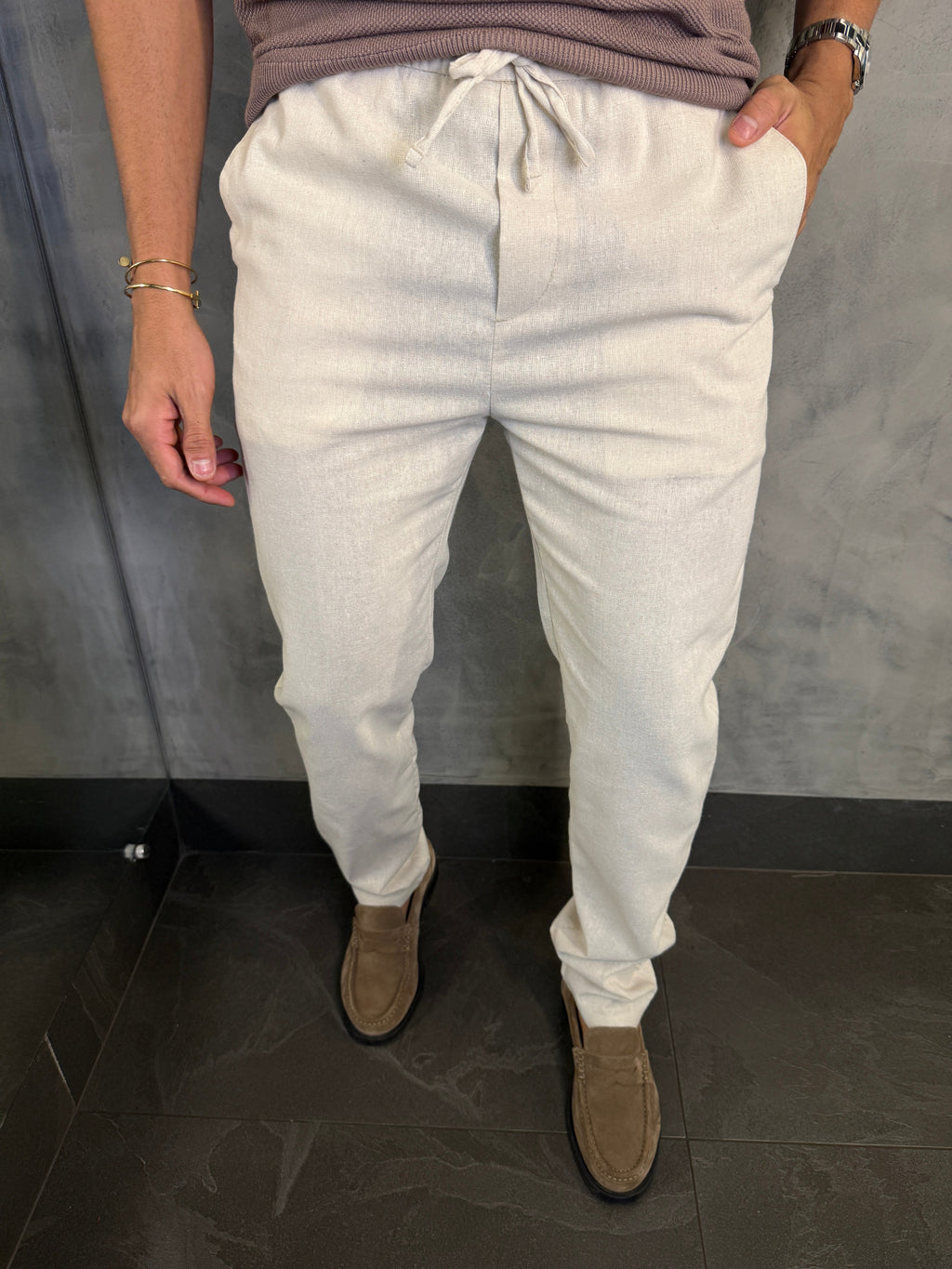 CALÇA CÓS ELÁSTICO KINGSTON NATURAL